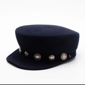RRP €450 MAISON MICHEL Abby Rabbit Yarn Felt Sailor Cap Size M HANDMADE Studded